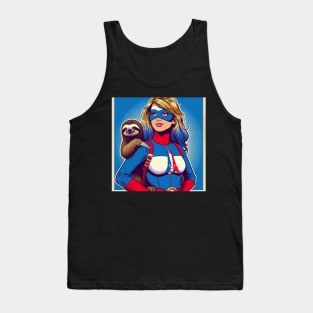 Francais: Female 70's Comic Book Hero with Sloth 1 Tank Top